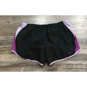 Nike Dri Fit Womens Medium Black & Purple Lined Briefed Athletic Shorts Pockets